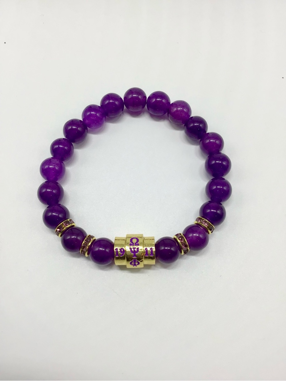 Omega Psi Phi Amethyst Beaded Stretch Bracelet